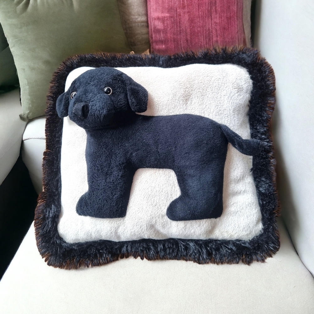 JAAG Soft Pillow Plush Dog 3D Black Lab Puppy With Fluffy Trim